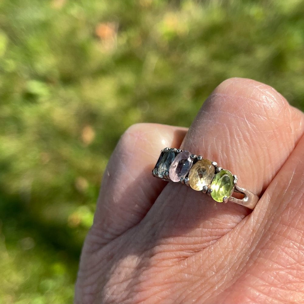 Sterling and Semi Precious Stone Rainbow Ring 6 - Picture 4 of 13